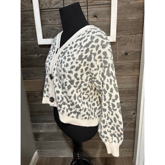 Ann Taylor The Loft 100% cotton crop top cheetah print gray cardigan women's M - Picture 4 of 8
